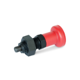 GN 617.2 - Rastbolzen mit rotem Knopf, Form BK, ohne Rastsperre, mit Kontermutter